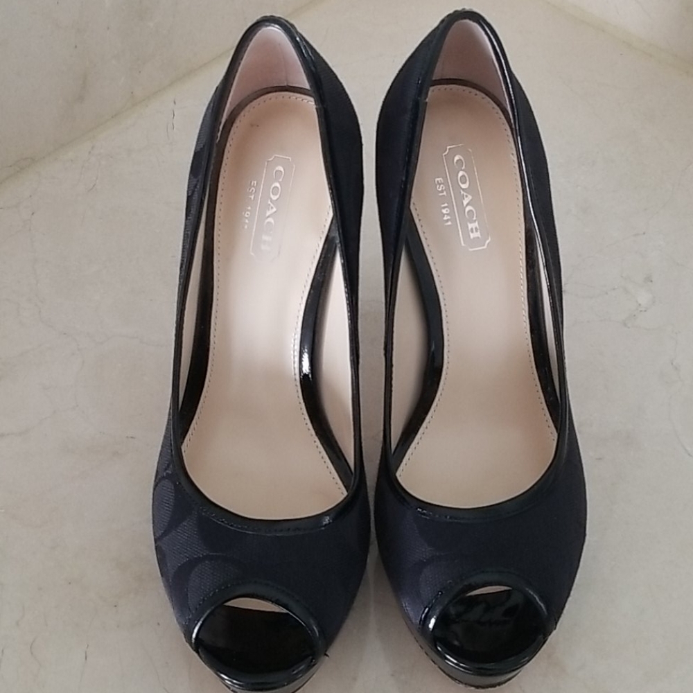 Coach Signature Logo Black Patent Leather Heels